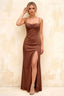 Jennifer Brown Satin Spaghetti Straps Slit Maxi Dress