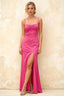 Jennifer Hot Pink Satin Spaghetti Straps Slit Maxi Dress