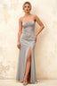 Jennifer Silver Satin Spaghetti Straps Slit Maxi Dress