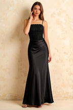 Jenny Black Lace Sheath Backless Maxi Dress