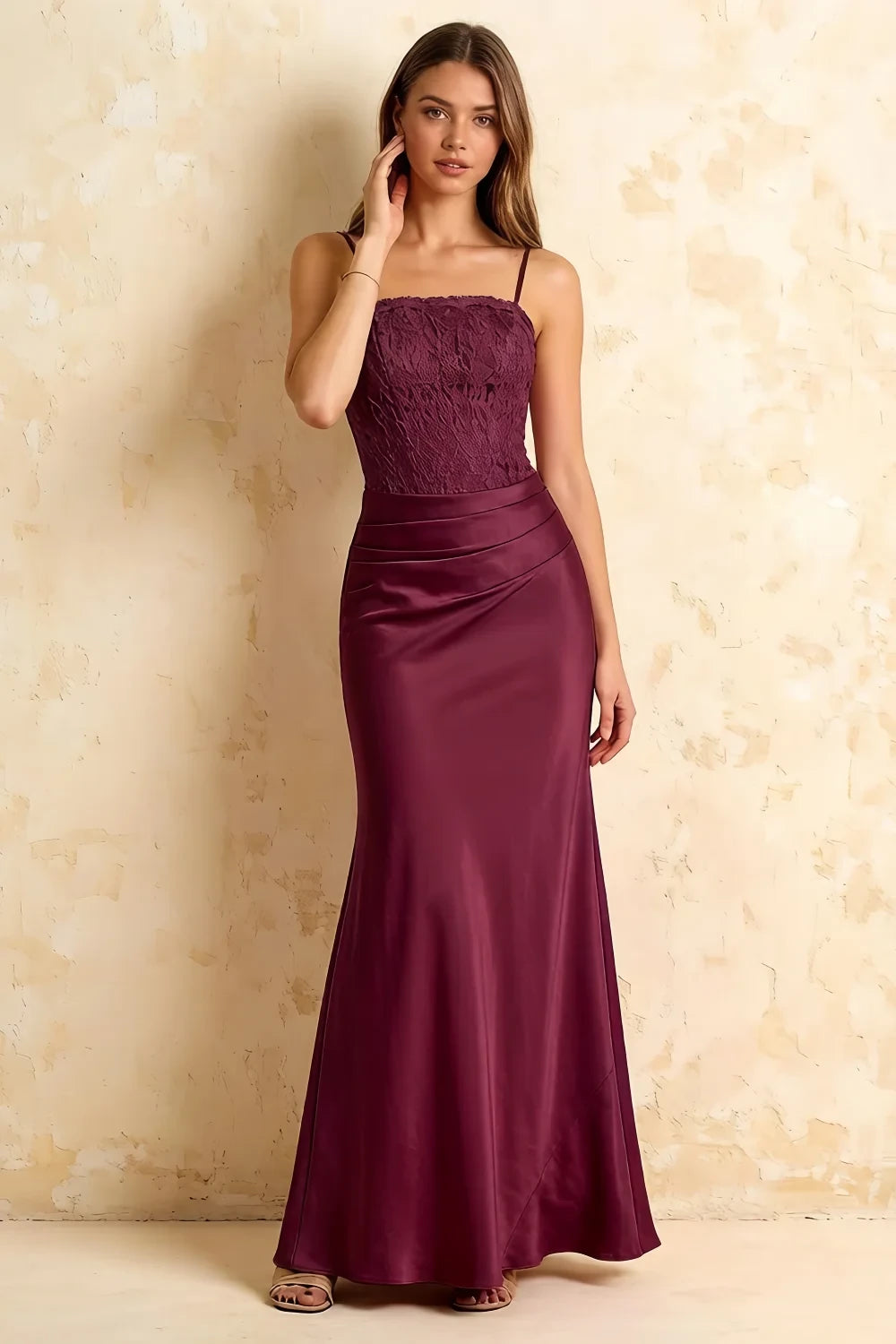 Jenny Burgundy Lace Sheath Backless Maxi Dress Main image