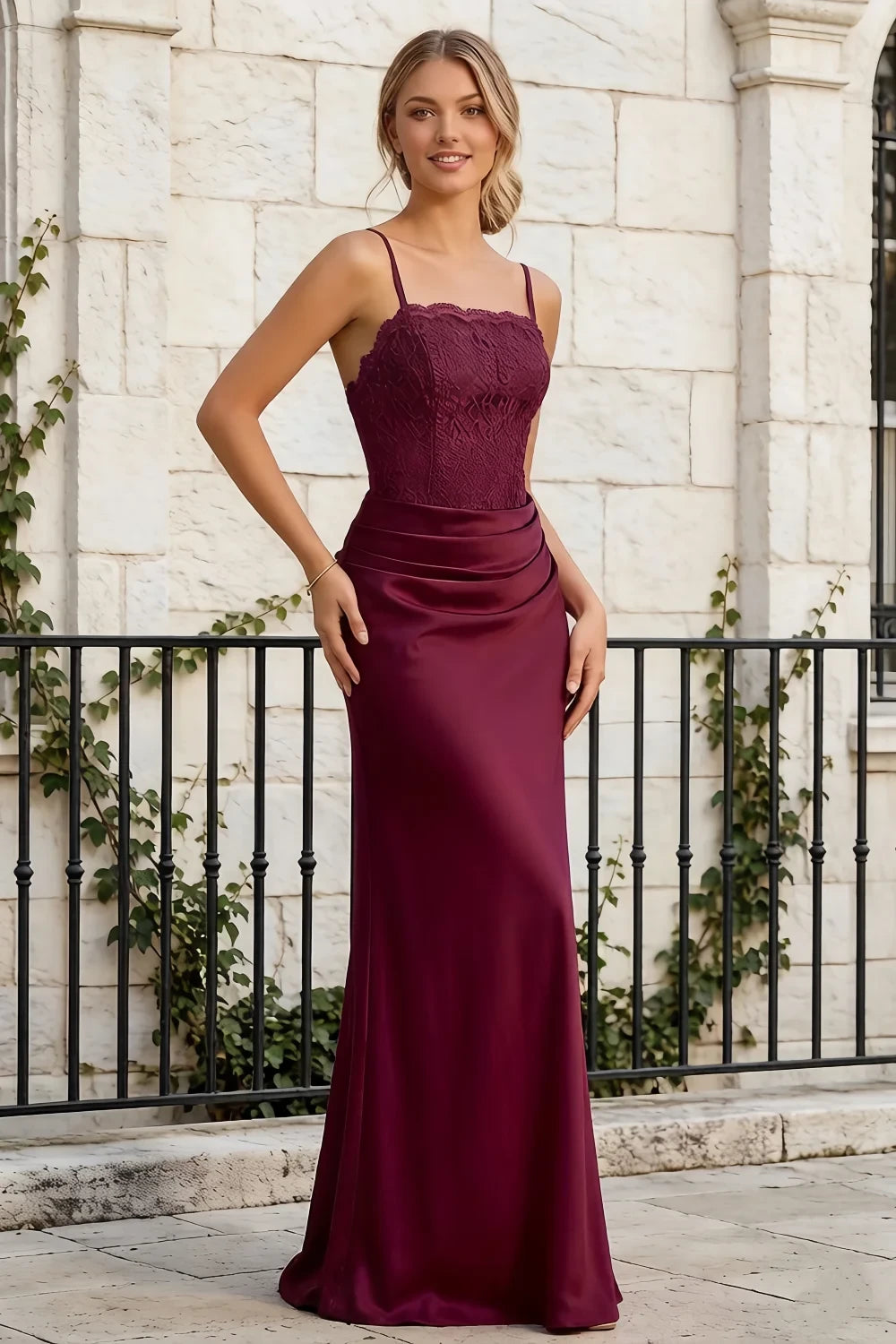 Jenny Burgundy Lace Sheath Backless Maxi Dress