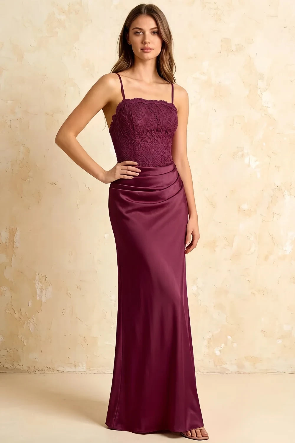 Jenny Burgundy Lace Sheath Backless Maxi Dress