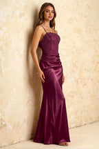 Jenny Burgundy Lace Sheath Backless Maxi Dress