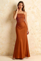Jenny Burnt Orange Lace Sheath Backless Maxi Dress