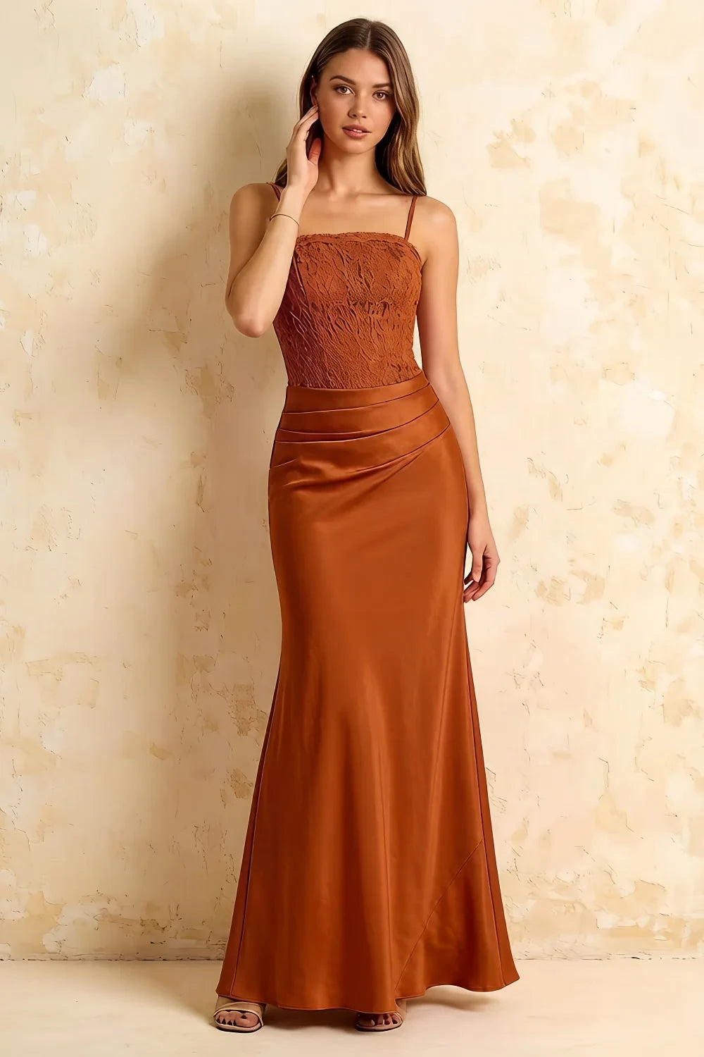 Jenny Burnt Orange Lace Sheath Backless Maxi Dress