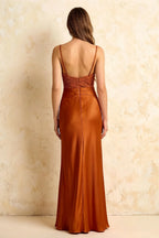 Jenny Burnt Orange Lace Sheath Backless Maxi Dress