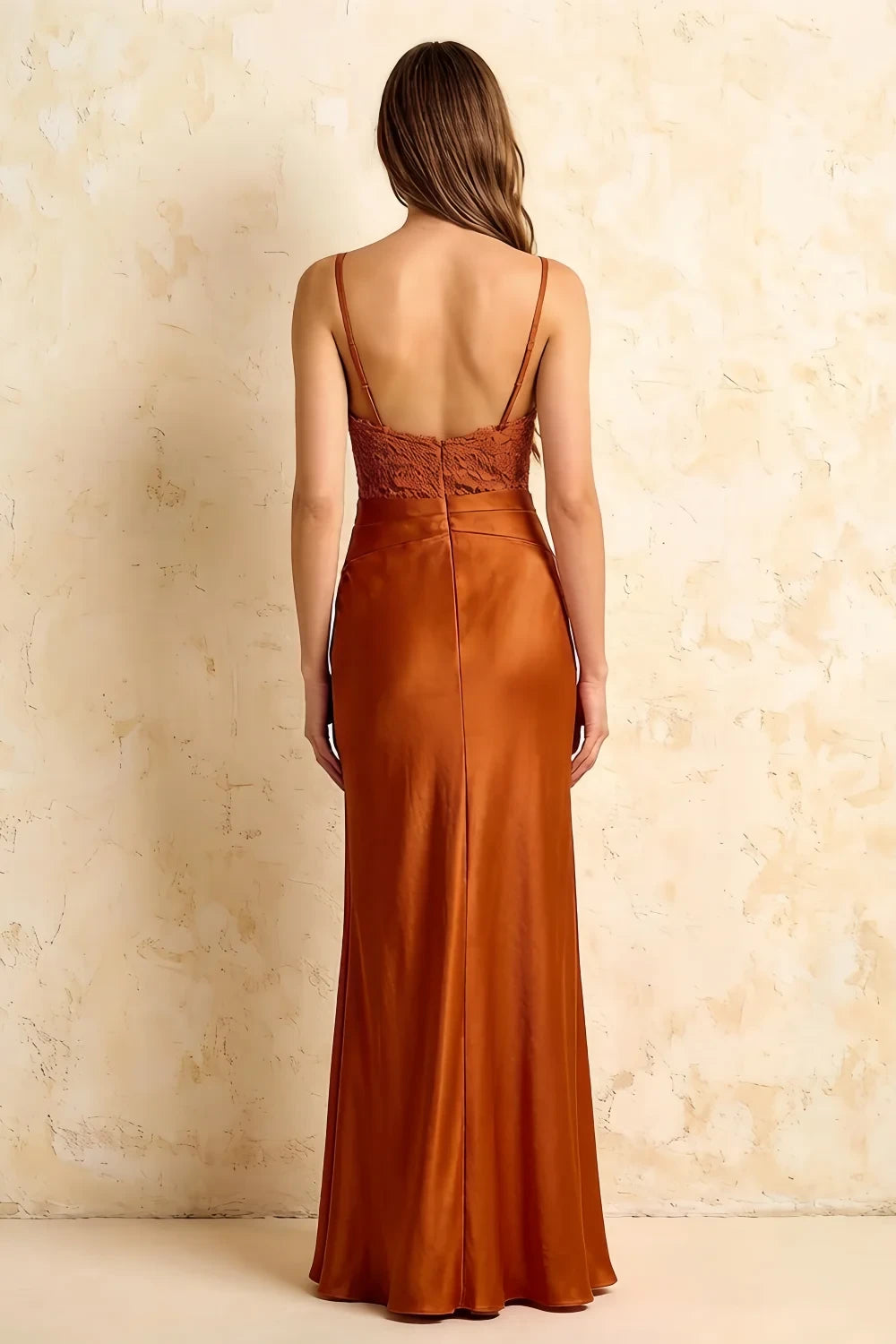 Jenny Burnt Orange Lace Sheath Backless Maxi Dress