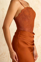 Jenny Burnt Orange Lace Sheath Backless Maxi Dress