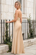 Jenny Champagne Lace Sheath Backless Maxi Dress