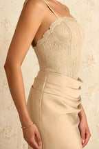 Jenny Champagne Lace Sheath Backless Maxi Dress