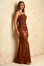 Jenny Chocolate Lace Sheath Backless Maxi Dress
