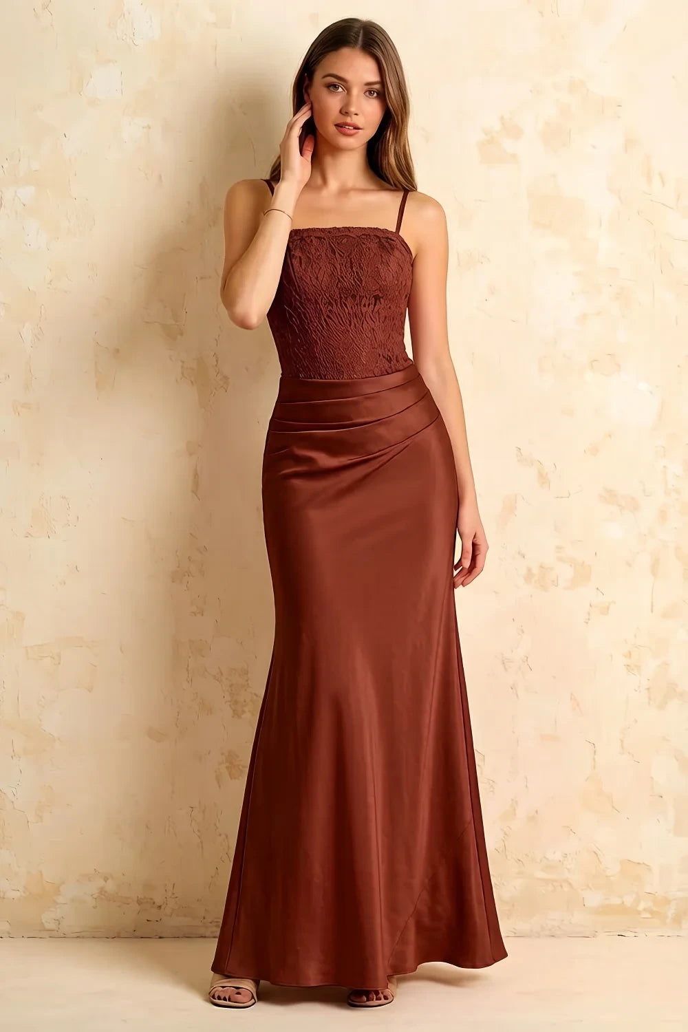 Jenny Chocolate Lace Sheath Backless Maxi Dress