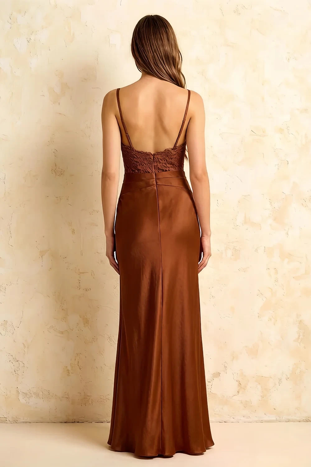 Jenny Chocolate Lace Sheath Backless Maxi Dress