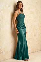 Jenny Emerald Green Lace Sheath Backless Maxi Dress