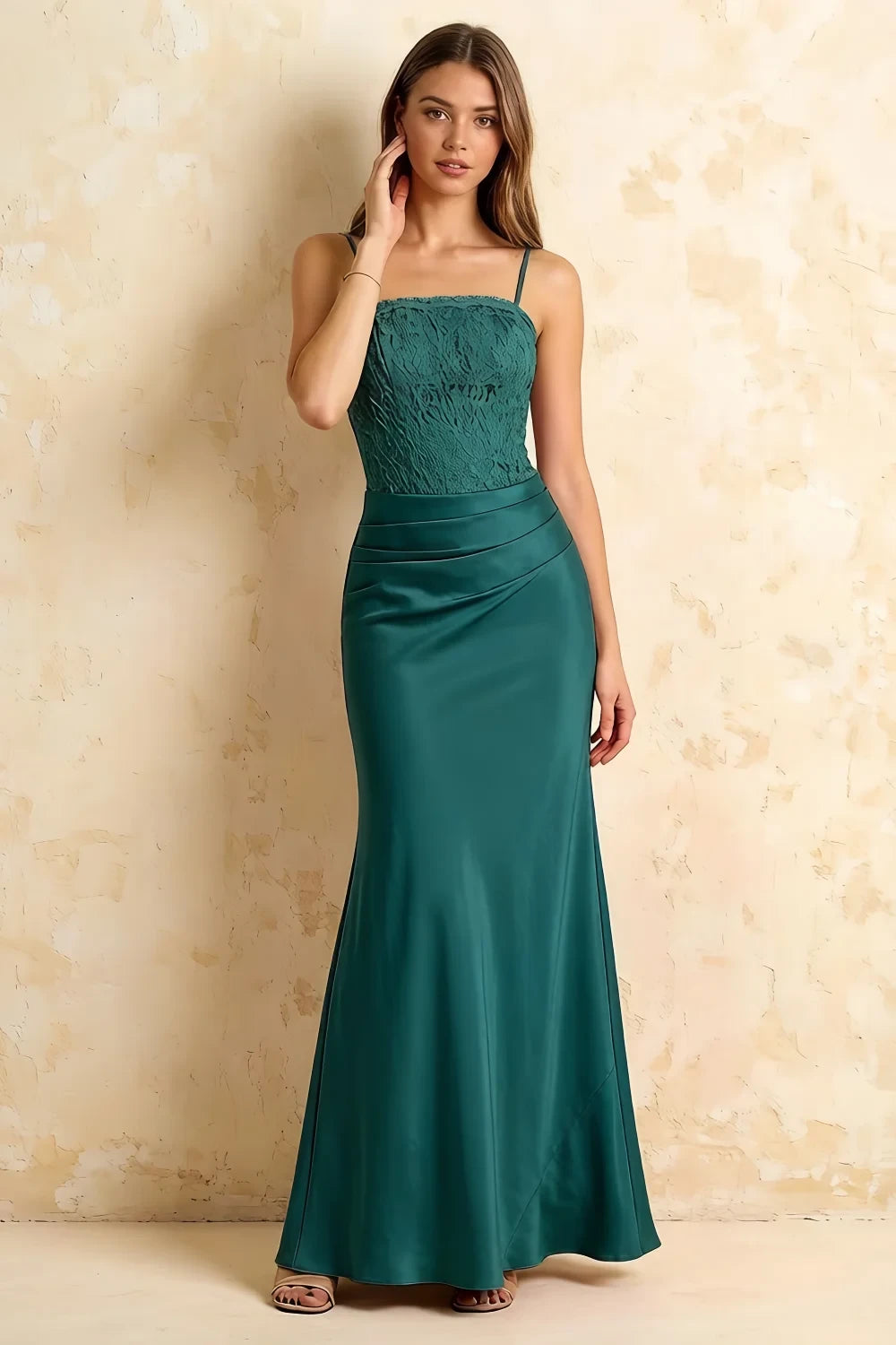 Jenny Emerald Green Lace Sheath Backless Maxi Dress