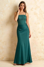 Jenny Emerald Green Lace Sheath Backless Maxi Dress