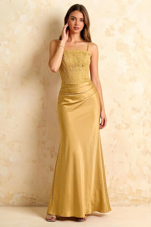 Jenny Golden Lace Sheath Backless Maxi Dress