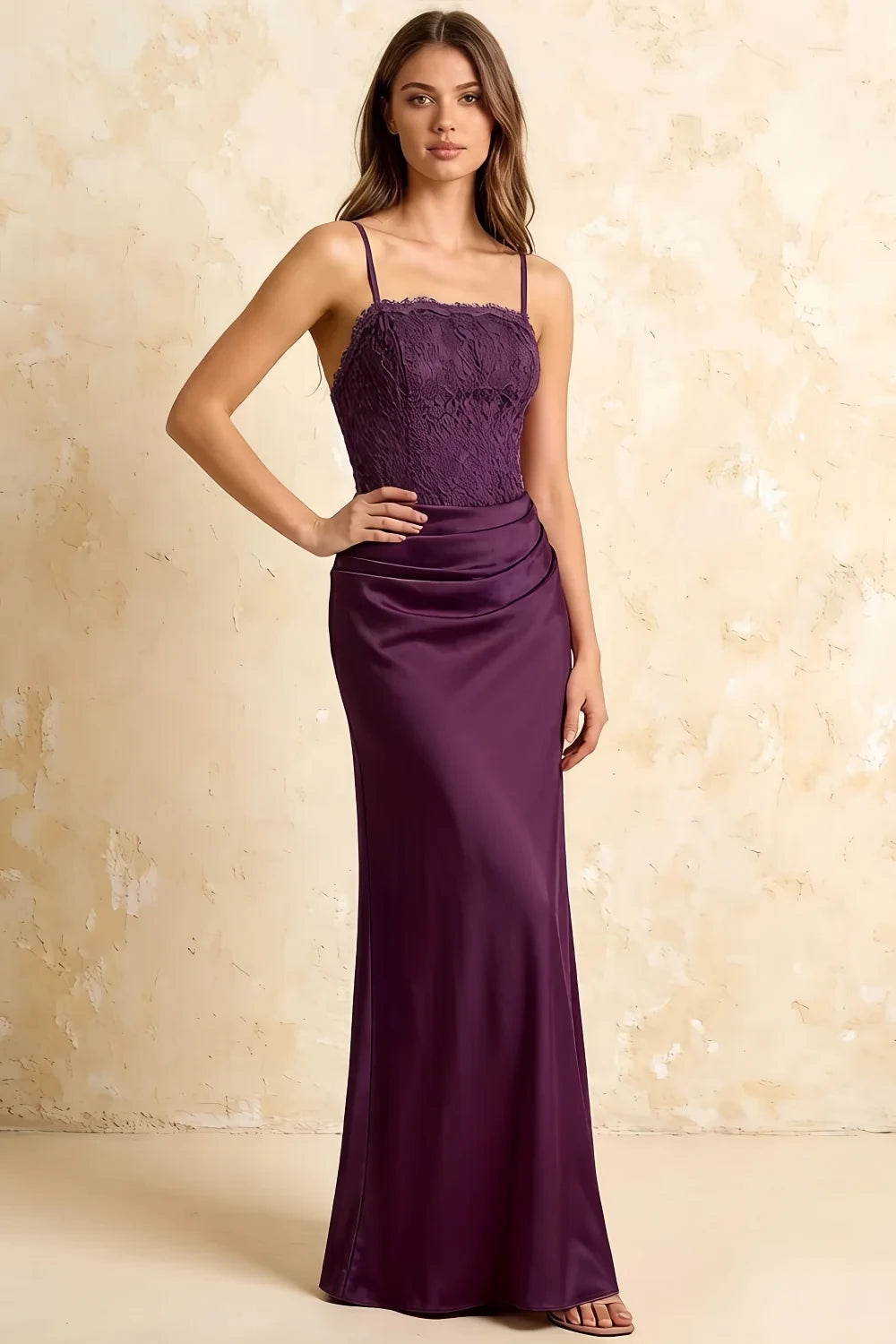 Jenny Grape Lace Sheath Backless Maxi Dress
