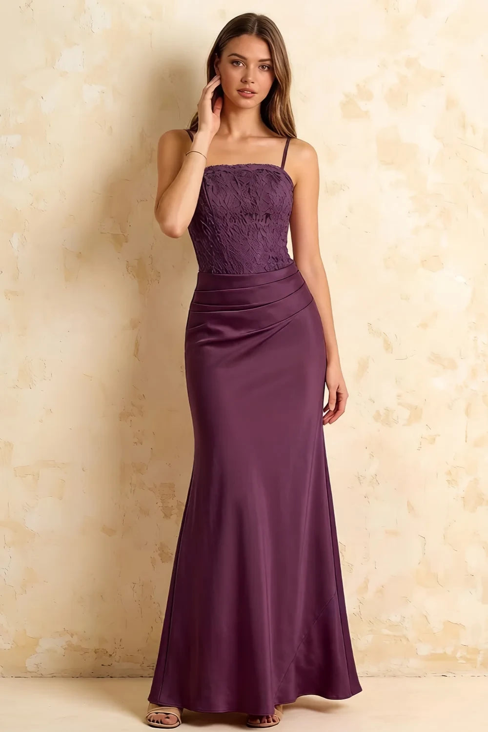 Jenny Grape Lace Sheath Backless Maxi Dress