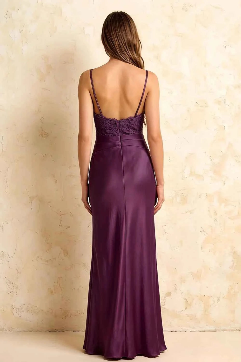 Jenny Grape Lace Sheath Backless Maxi Dress