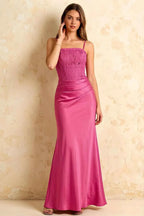 Jenny Hot Pink Lace Sheath Backless Maxi Dress