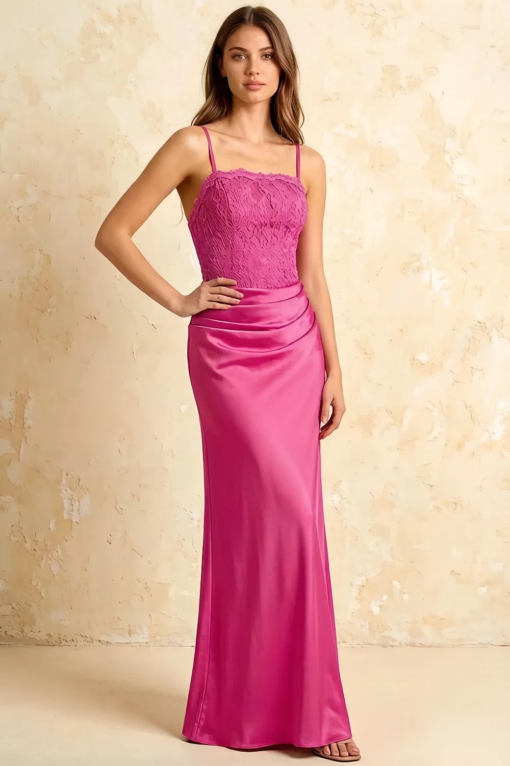 Jenny Hot Pink Lace Sheath Backless Maxi Dress
