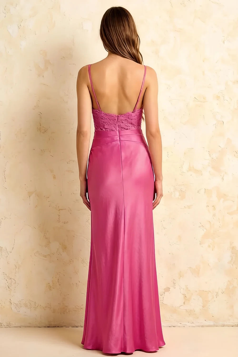 Jenny Hot Pink Lace Sheath Backless Maxi Dress