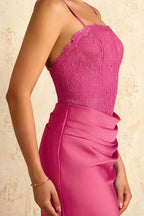Jenny Hot Pink Lace Sheath Backless Maxi Dress