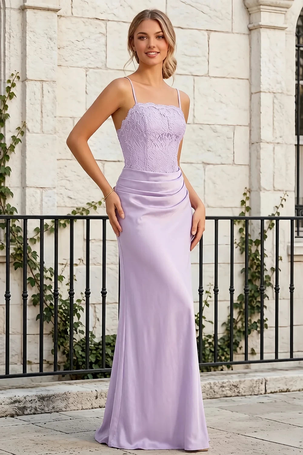 Jenny Lavender Lace Sheath Backless Maxi Dress