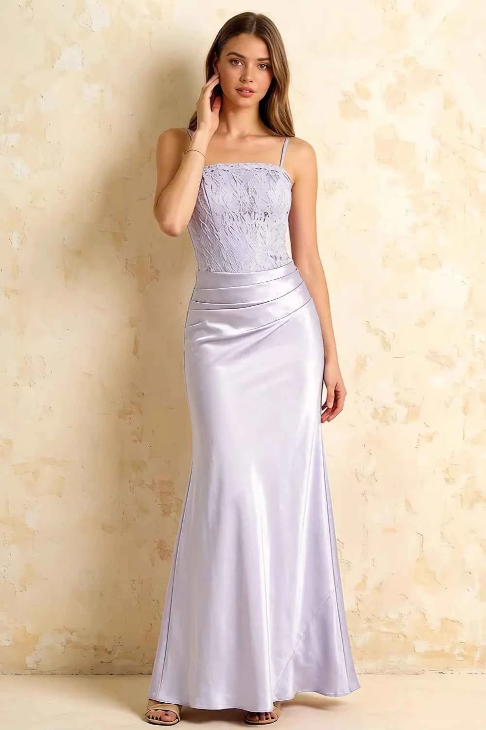 Jenny Lavender Lace Sheath Backless Maxi Dress