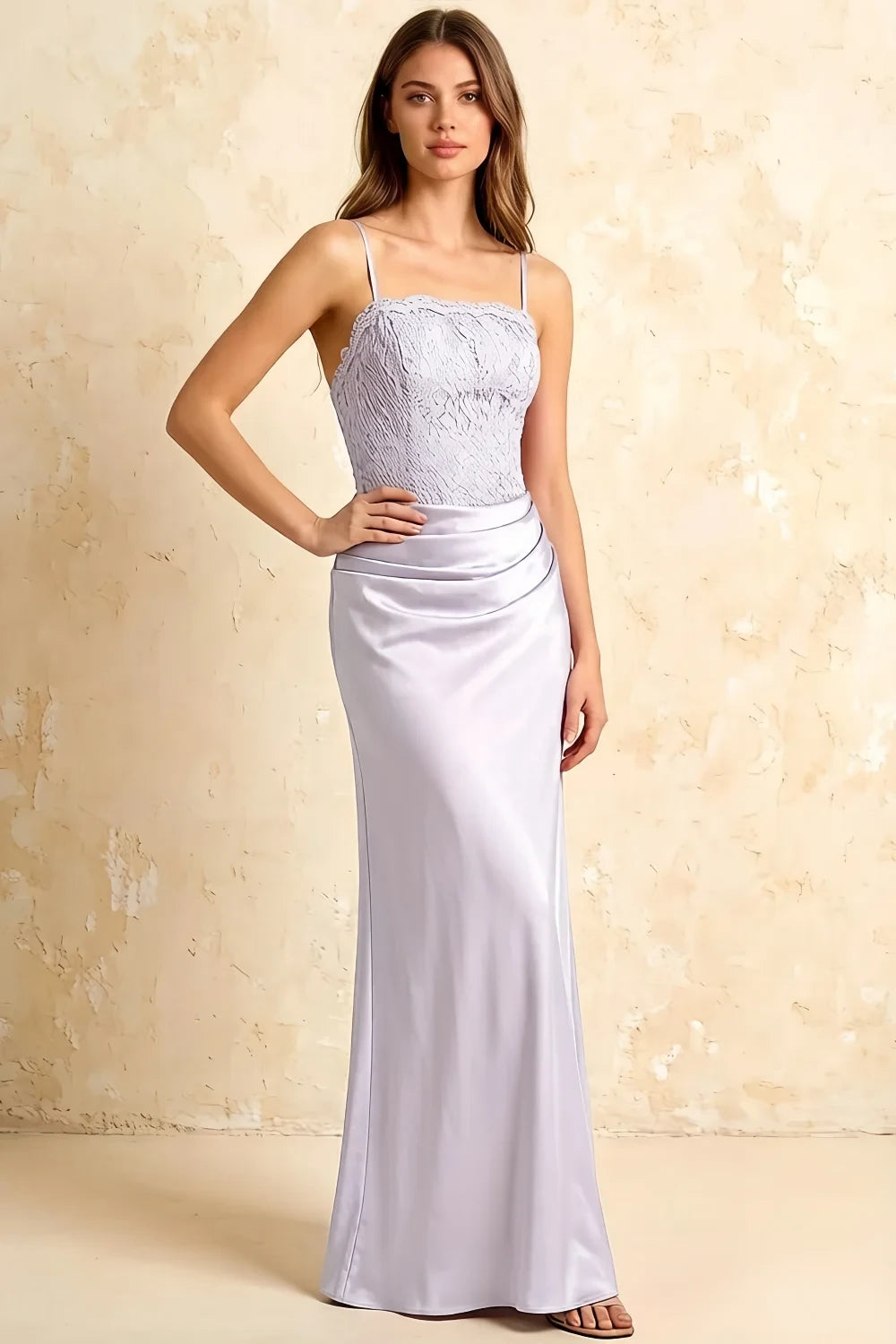 Jenny Lavender Lace Sheath Backless Maxi Dress