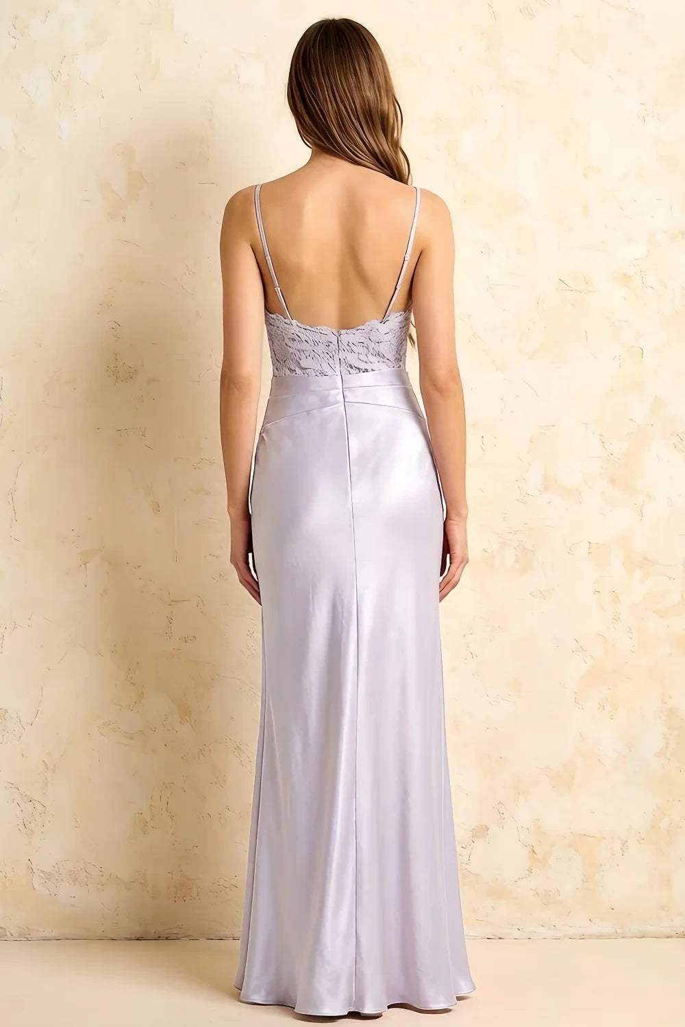 Jenny Lavender Lace Sheath Backless Maxi Dress