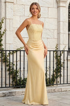 Jenny Light Yellow Lace Sheath Backless Maxi Dress