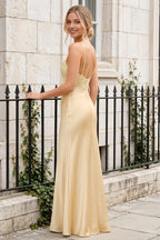 Jenny Light Yellow Lace Sheath Backless Maxi Dress