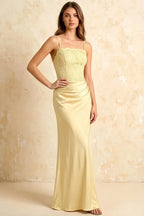 Jenny Light Yellow Lace Sheath Backless Maxi Dress