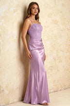 Jenny Lilac Lace Sheath Backless Maxi Dress