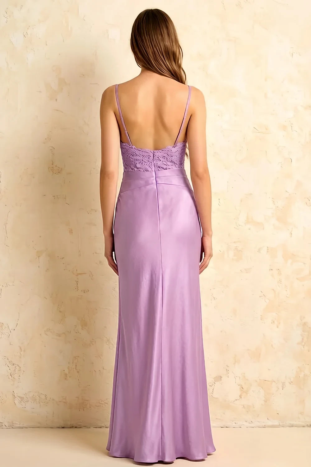 Jenny Lilac Lace Sheath Backless Maxi Dress