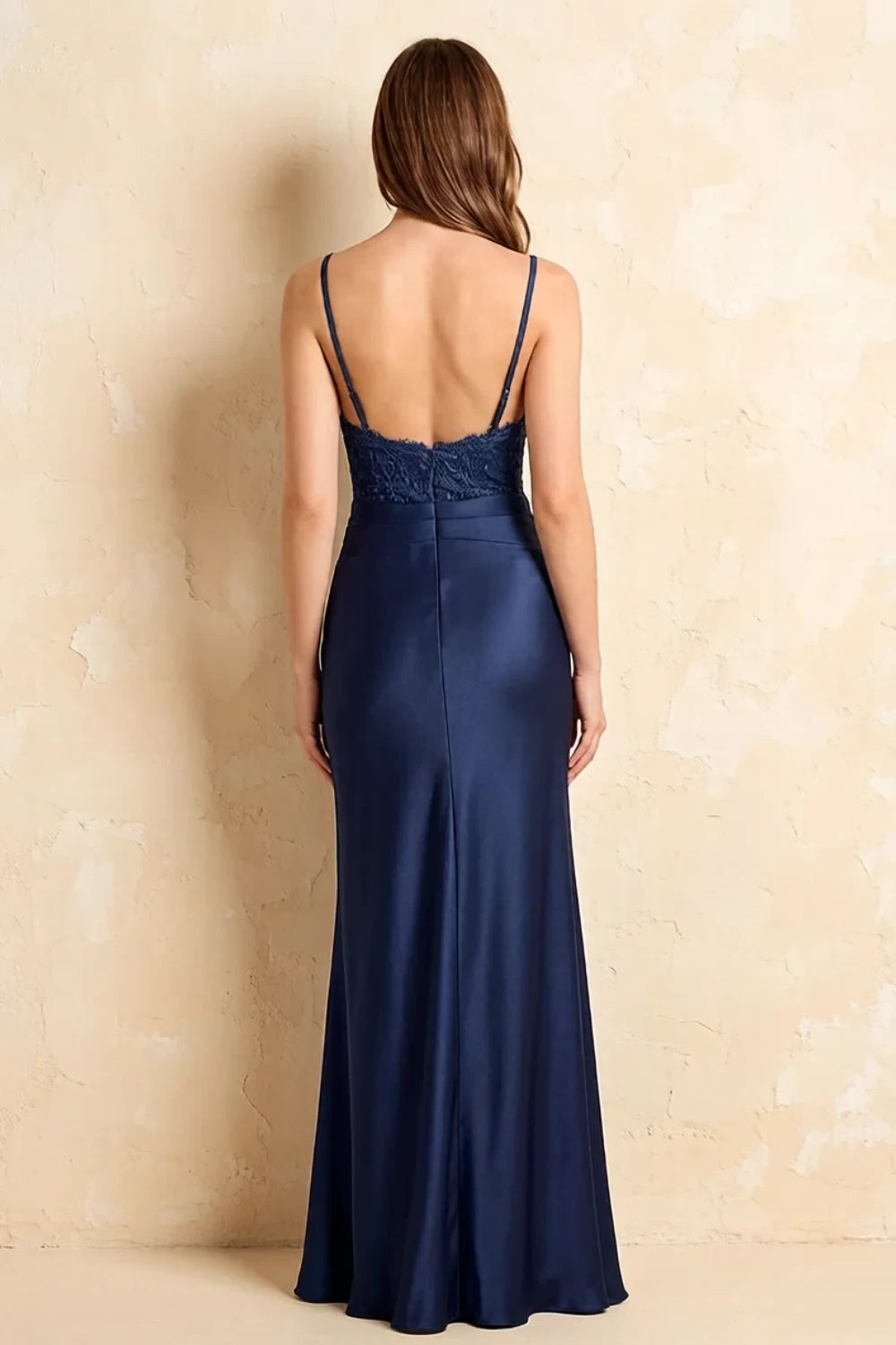 Jenny Navy Blue Lace Sheath Backless Maxi Dress