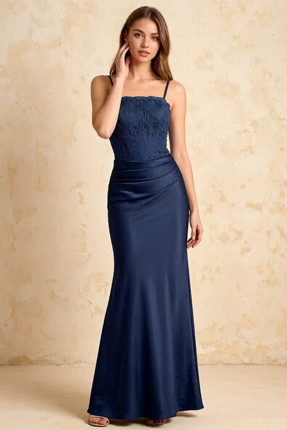Jenny Navy Blue Lace Sheath Backless Maxi Dress