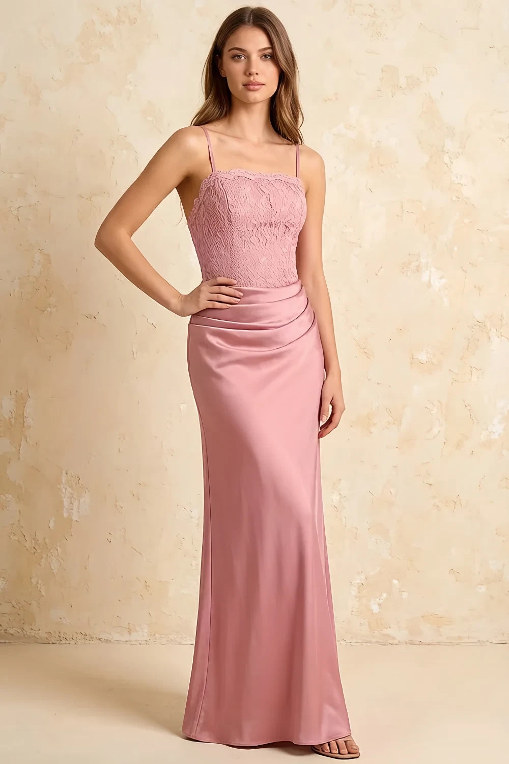 Jenny Pink Lace Sheath Backless Maxi Dress