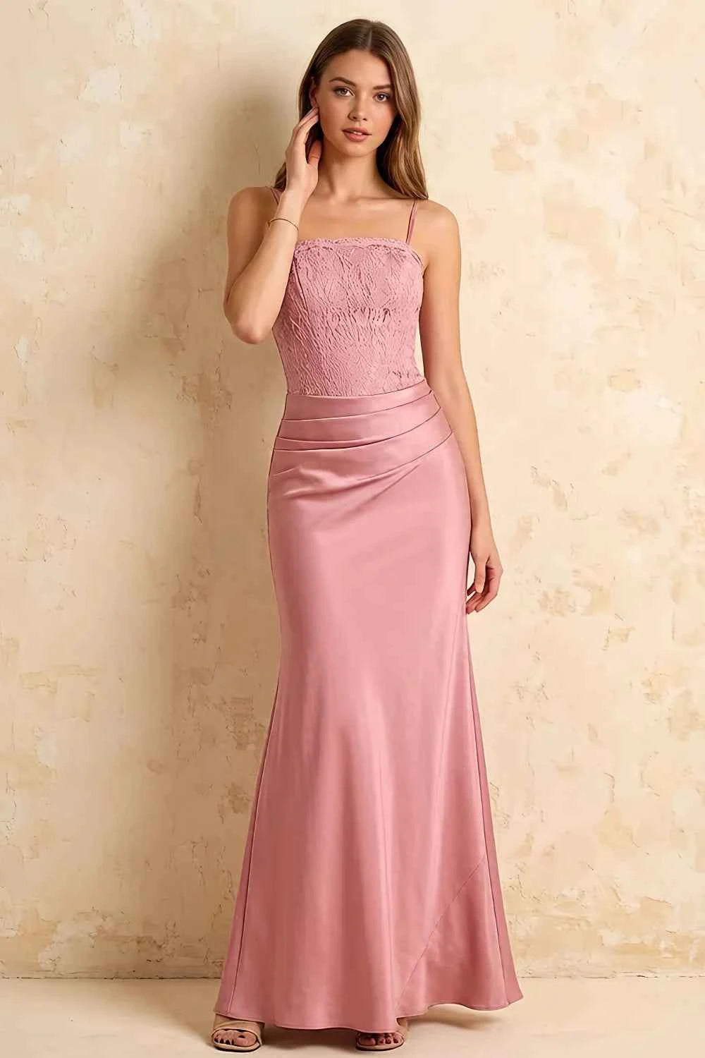 Jenny Pink Lace Sheath Backless Maxi Dress