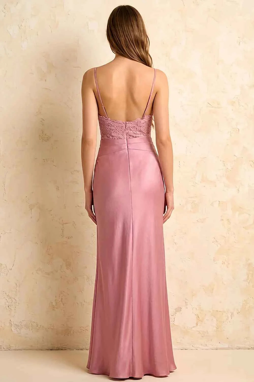 Jenny Pink Lace Sheath Backless Maxi Dress