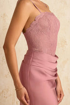 Jenny Pink Lace Sheath Backless Maxi Dress