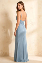 Jenny Powder Blue Lace Sheath Backless Maxi Dress
