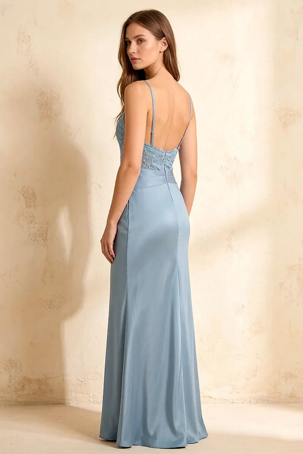 Jenny Powder Blue Lace Sheath Backless Maxi Dress