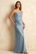 Jenny Powder Blue Lace Sheath Backless Maxi Dress