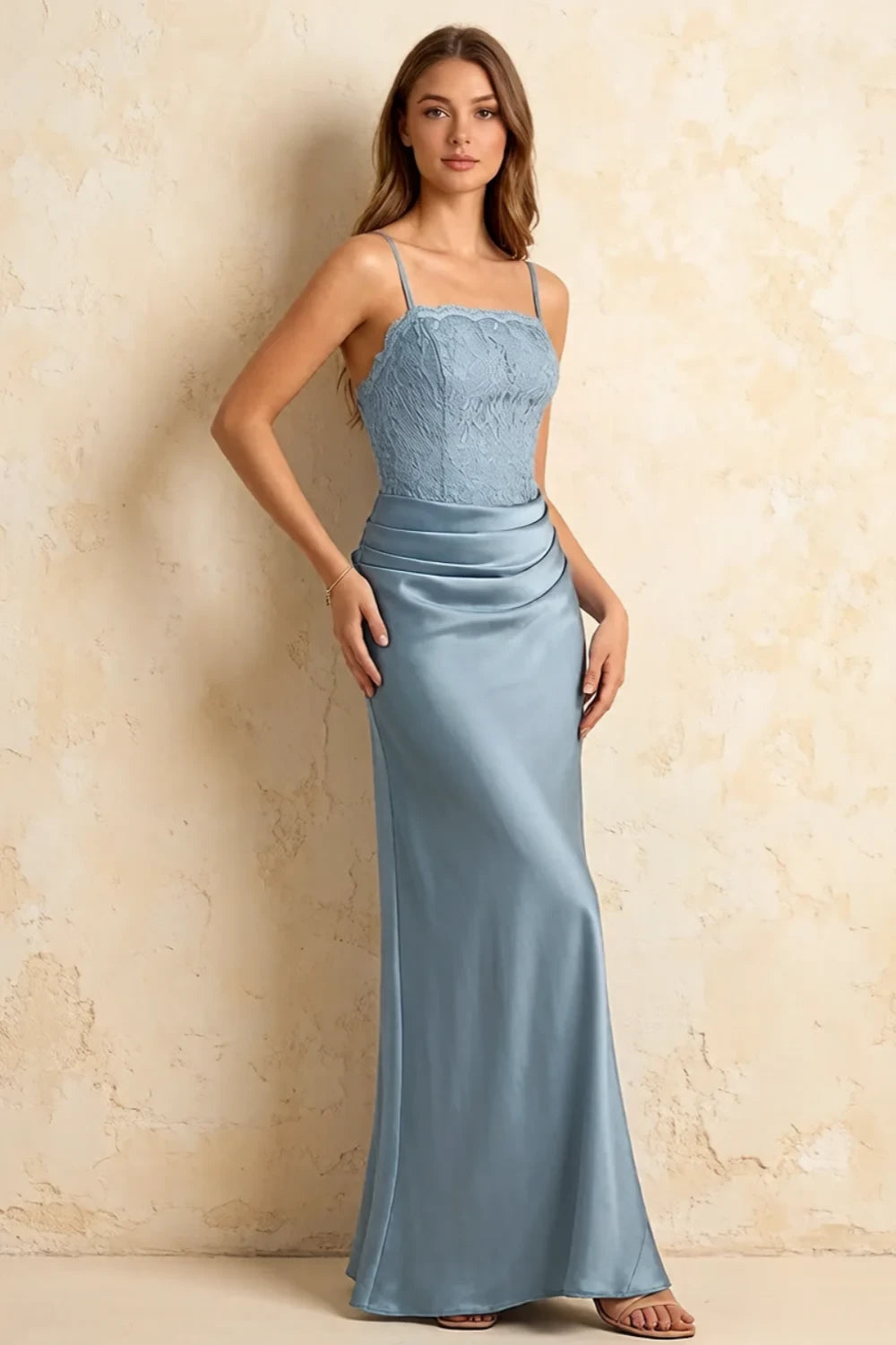 Jenny Powder Blue Lace Sheath Backless Maxi Dress