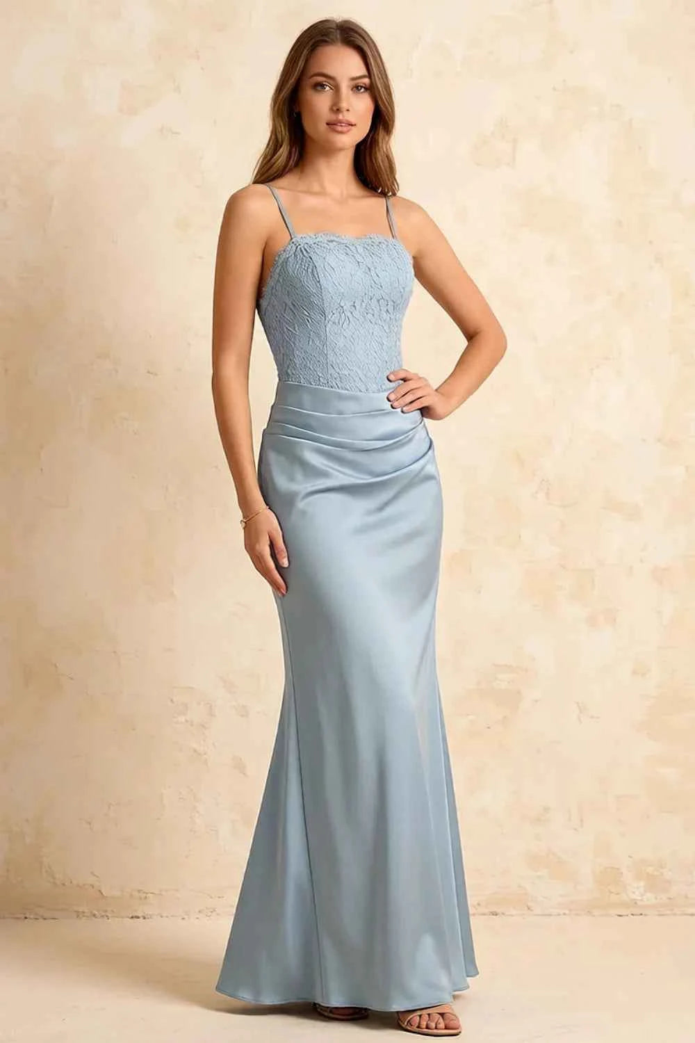 Jenny Powder Blue Lace Sheath Backless Maxi Dress