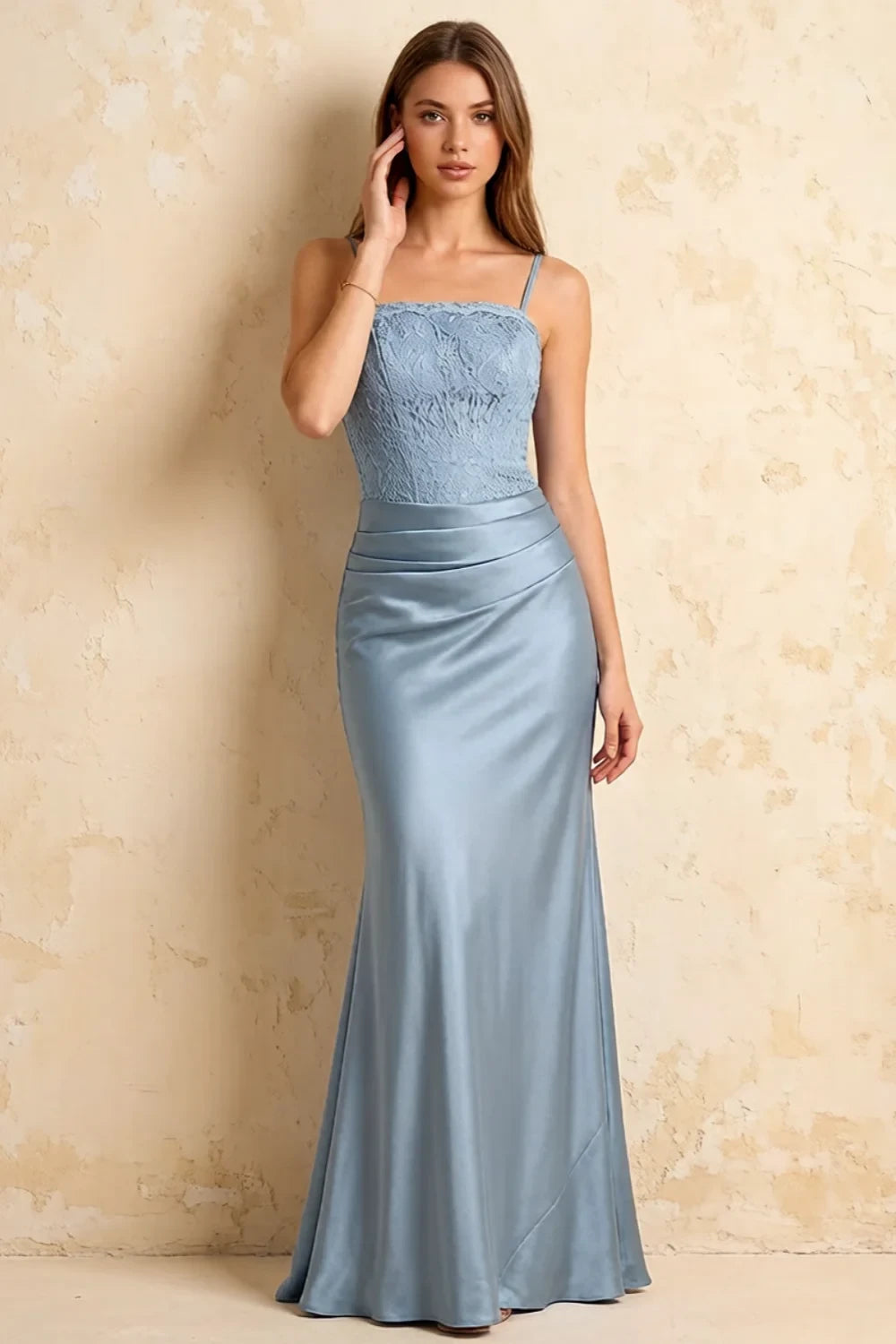 Jenny Powder Blue Lace Sheath Backless Maxi Dress